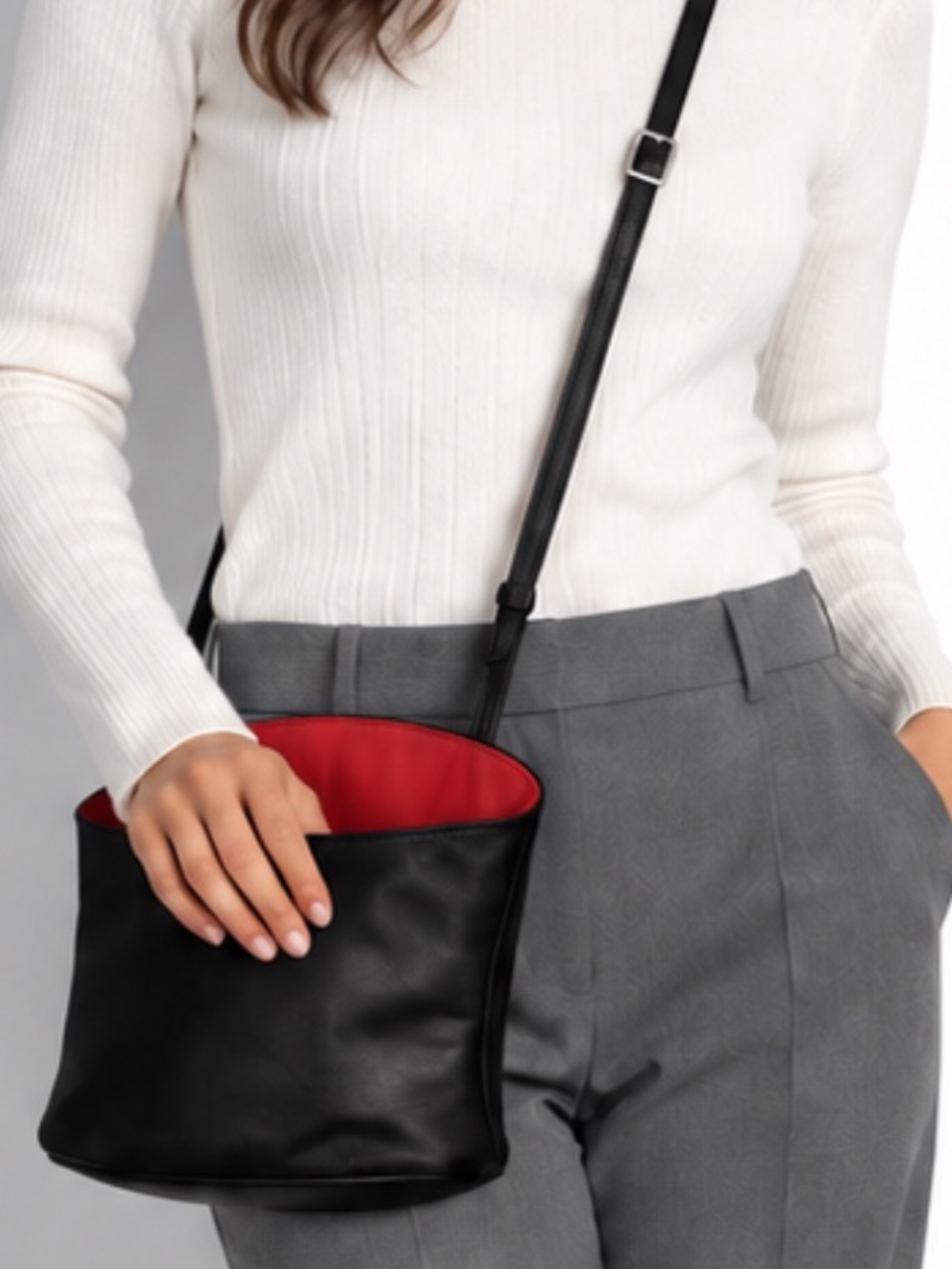 Olbrish Genuine Napa Leather Crossbody Bag Black w/ Red Accent Made in Germany